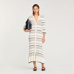 Sandro / Striped knit maxi dress Ecru