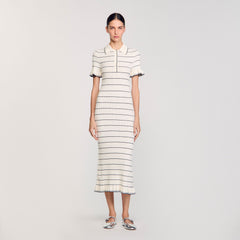 Sandro / Knitted midi dress with polo neck Ecru