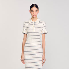 Sandro / Knitted midi dress with polo neck Ecru