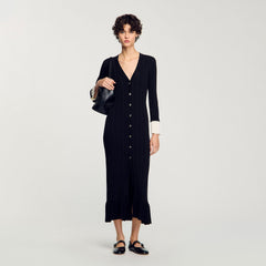 Sandro / Two-tone knit maxi dress Black