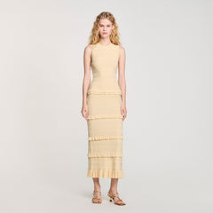 Sandro / Ruffled knit maxi dress Ecru