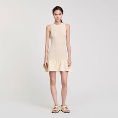 Sandro / Mini knit dress with ruffle Ecru