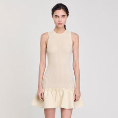 Sandro / Mini knit dress with ruffle Ecru