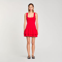 Sandro / Mini knit dress with ruffles Red