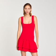 Sandro / Mini knit dress with ruffles Red
