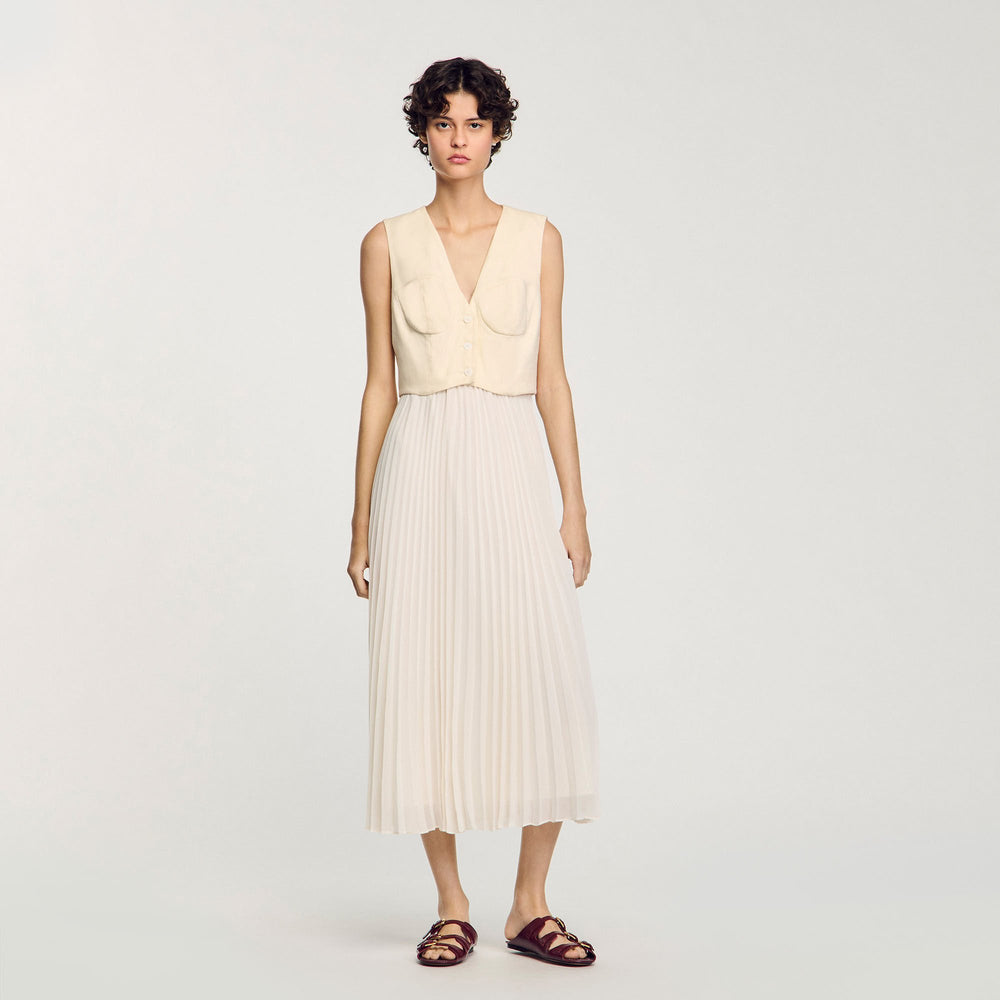 Sandro / Pleated maxi dress Ecru