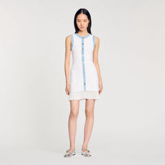 Sandro / Mini knit dress with ruffles Ecru