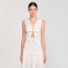 Sandro / Crinkled maxi dress with bow Ecru