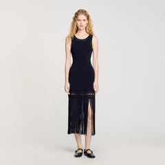 Sandro / Fringed knit dress Black