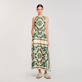Sandro / Leaf print maxi dress Ecru / Green