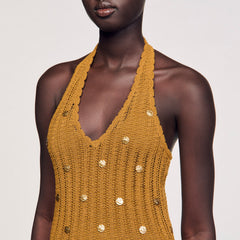 Sandro / Maxi knit dress with fringes Olive