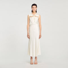 Sandro / Satin maxi dress with rhinestones Ecru