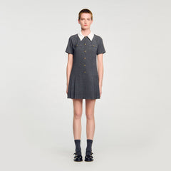 Sandro / Mini pleated dress with rhinestones Grey / Brown