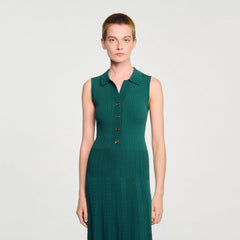 Sandro / Knit dress with polo neck Dark Green