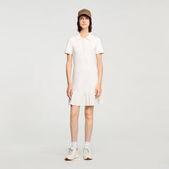 Sandro / Mini knit dress with polo neck Ecru