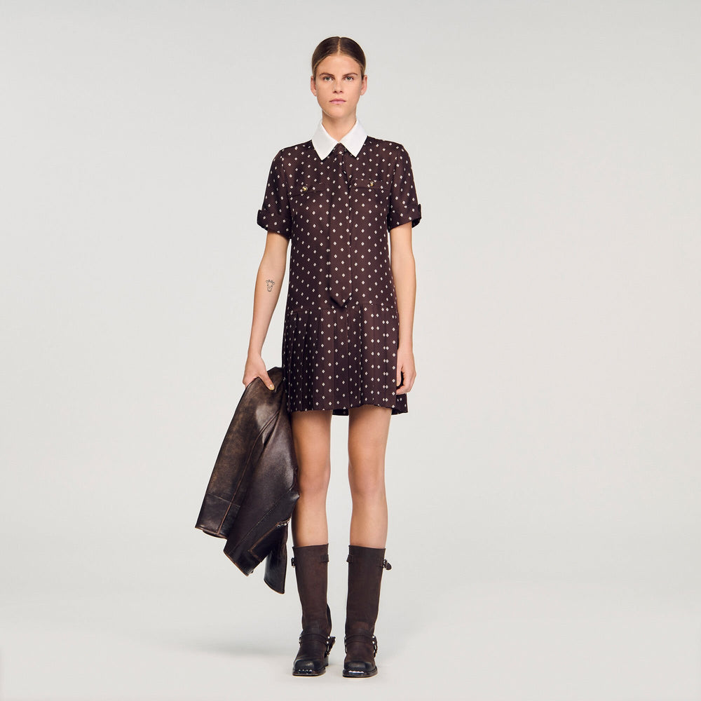 Sandro / Printed satin-effect mini dress Brown / White