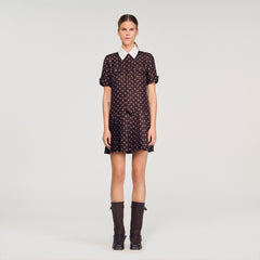 Sandro / Printed satin-effect mini dress Brown / White