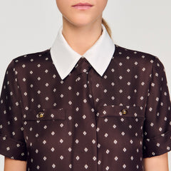 Sandro / Printed satin-effect mini dress Brown / White