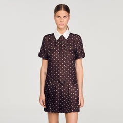 Sandro / Printed satin-effect mini dress Brown / White