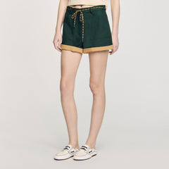 Sandro / Two-tone drawstring waist shorts Bottle Green
