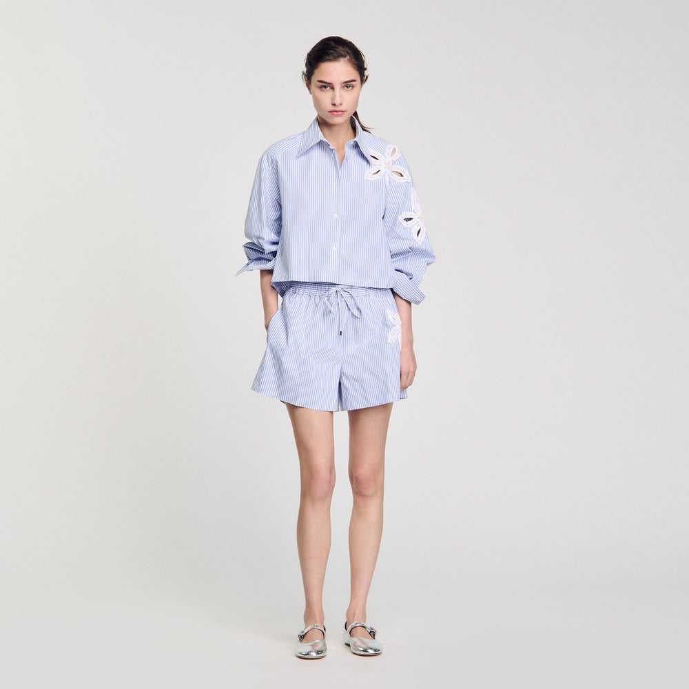 Sandro / Striped shorts with flower detail Sky Blue
