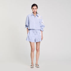 Sandro / Striped shorts with flower detail Sky Blue