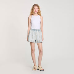 Sandro / Beaded and rhinestone denim shorts Light Bu Jean