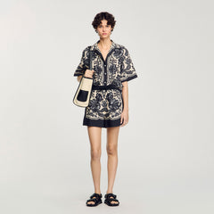 Sandro / Floral print shorts Ecru / Black
