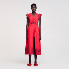 Sandro / Crop top with embroidered sleeves Red