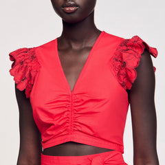 Sandro / Crop top with embroidered sleeves Red