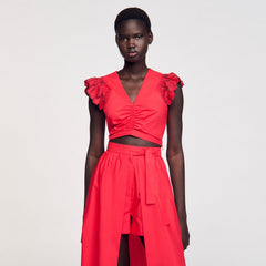 Sandro / Crop top with embroidered sleeves Red