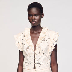 Sandro / Embroidered crop top Ecru