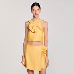 Sandro / Ruffled flower detailed crop top Straw