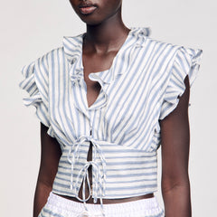 Sandro / Striped sleeveless crop top Blu / White