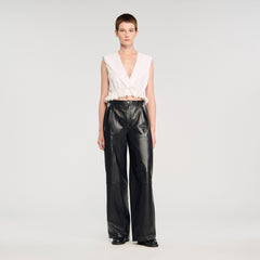 Sandro / Ruffled V-neck crop top Ecru
