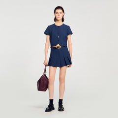 Sandro / Rounded hem buttoned crop top Navy Blue