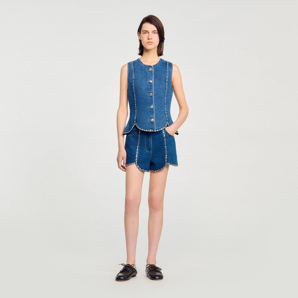 Sandro / Rhinestone denim top Blue Jean