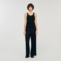 Sandro / Jersey tank with rhinestones Black
