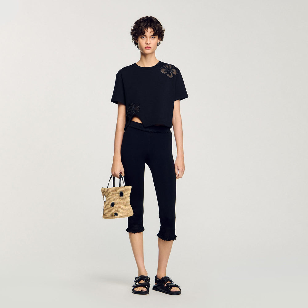 Sandro / Floral embroidery T-shirt Black