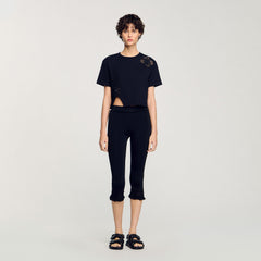 Sandro / Floral embroidery T-shirt Black