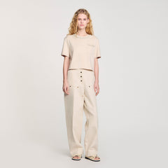 Sandro / T-shirt with rhinestone details Beige