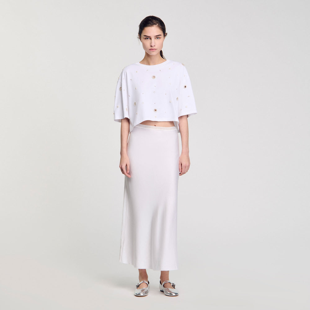 Sandro / Cropped pearl bead T-shirt White