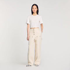Sandro / Beaded cropped T-shirt White
