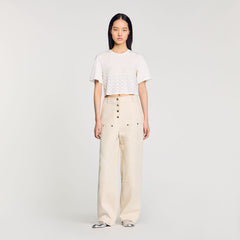 Sandro / Beaded cropped T-shirt White