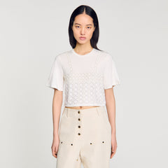Sandro / Beaded cropped T-shirt White