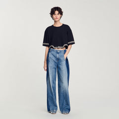 Sandro / Rhinestone cropped T-shirt Black