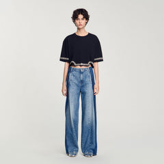 Sandro / Rhinestone cropped T-shirt Black