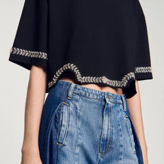 Sandro / Rhinestone cropped T-shirt Black