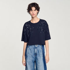 Sandro / T-shirt with beaded details Navy Blue