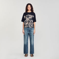 Sandro / Floral motif T-shirt Ecru / Black